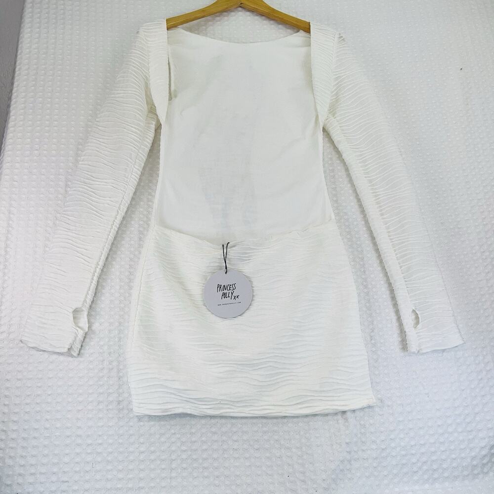 Princess Polly Dress Newton Mini Dress Size 2 Open Back Long Sleeve White - Picture 5 of 12
